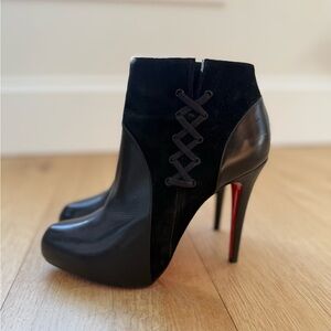 Christian Louboutin Black 120 Shiny Calf Leather Suede Booties size 38.5EU/7.5US